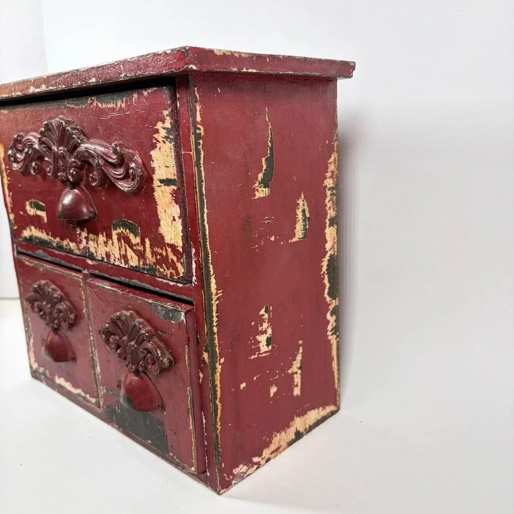 Distressed Red Wooden Mini Desktop Drawers Tabletop Organizer Chest Hobby Lobby